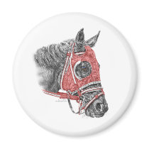Race Horse Red Silks Portrait Fridge Magnet