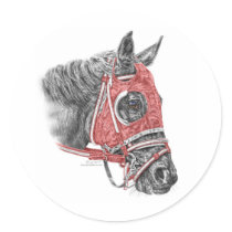 Race Horse Red Silks Portrait Round Stickers