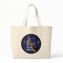 Radiating Nativity Stained Glass Blue Canvas Bag