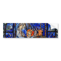 Radiating Nativity Stained Glass Blue Bumper Stickers