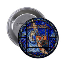 Radiating Nativity Stained Glass Blue Pinback Button