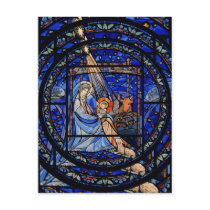Radiating Nativity Stained Glass Blue Post Card