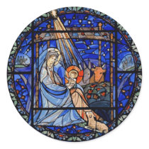 Radiating Nativity Stained Glass Blue Sticker
