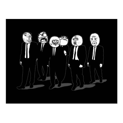 rage comic meme faces walking post card
