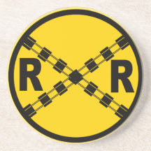 Railroad Crossing Highway Road Sign Beverage Coaster