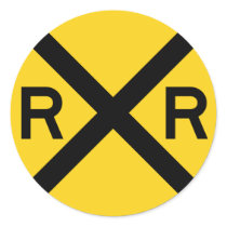 Railroad Crossing Highway Sign Round Sticker