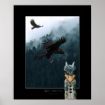 RAIN SPIRITS Raven & Totem Pole Art Poster