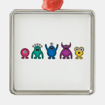 Rainbow Alien Monsters Christmas Tree Ornament