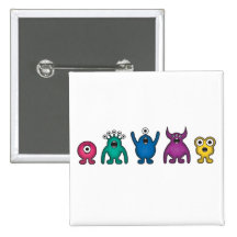 Rainbow Alien Monsters Pinback Buttons