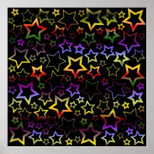 Rainbow and Black Stars Pattern Posters
