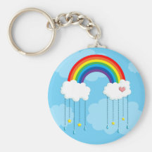 Rainbow and clouds raining stars keychain