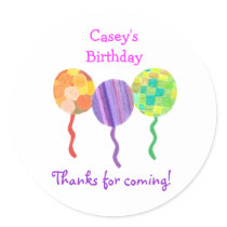 Rainbow balloon birthday favour label