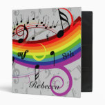 Rainbow Black Musical Notes on Grey Binder
