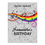 Rainbow Blck Music Notes  Birthday Party Personalized Invite