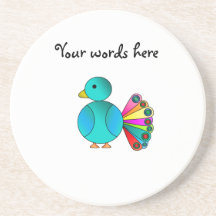 Rainbow blue peacock drink coaster