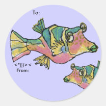 Rainbow Boxfish Cartoon Fish Personalized Labels Round Stickers