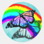Rainbow Butterfly Round Stickers
