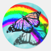 Rainbow Butterfly Round Stickers