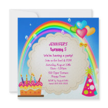 Rainbow & Cake Girl's Cute Birthday Party Invites