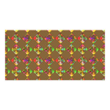 Rainbow Colour Flowers. Pattern on Brown. Personalized Photo Card