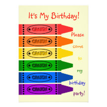 Rainbow Colours Crayons Birthday Party Invitation