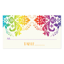 Rainbow colours damask wedding place card business card templates