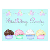 RAINBOW CUPCAKES AQUA BIRTHDAY PARTY INVITATION invitations