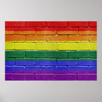 Rainbow Flag Grunge Brick Wall Poster