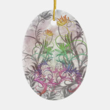 Rainbow Floral Embossed Effect Ceramic Ornaments