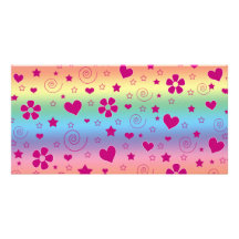 Rainbow flowers hearts stars and swirls customized photo card