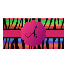 Rainbow glitter zebra stripes monogrammed personalized photo card