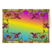 Rainbow gradient with purple flower fleur di lies greeting card