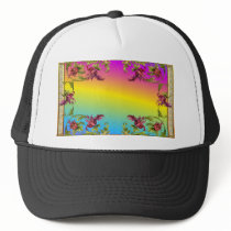 Rainbow gradient with purple flower fleur di lies hat