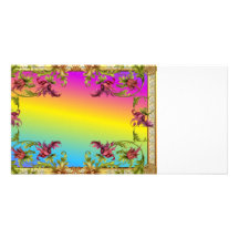 Rainbow gradient with purple flower fleur di lies custom photo card