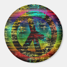 Rainbow Grunge Peace Magnet, Colourful
