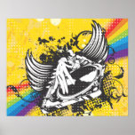 rainbow grunge winged dee jay design print