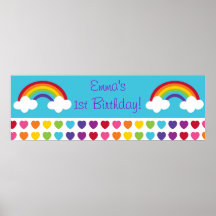 Rainbow Heart Birthday Personalized Banner Sign Posters