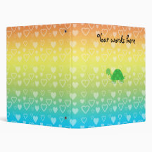 Rainbow hearts baby turtle vinyl binder