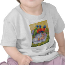 Rainbow Lorikeets with Fairy on a Hibiscus Flower T Shirt