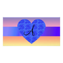 Rainbow monogram rose heart photo cards