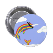 Rainbow Ninja Narwhal That Flies Button