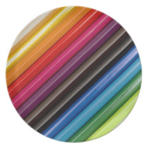 Rainbow of coloured pencils party plates