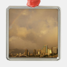 Rainbow over Honolulu, Hawaii, USA 3 Ornaments