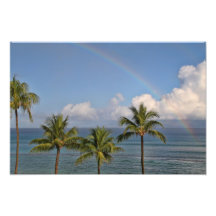 Rainbow over the Ocean with Palm Trees Photo Print