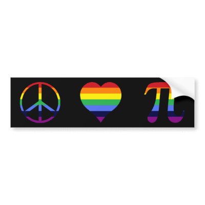 rainbow peace love pi bumper sticker by googolperplexd