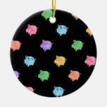 Rainbow Pig Pattern on black Christmas Tree Ornament