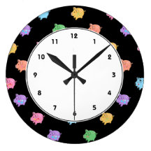 Rainbow Pig Pattern on black Wallclock