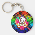 Rainbow Plaid Skull Key Chain