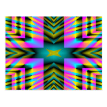 Rainbow Plaid Warped Design Postcard