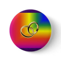 Rainbow Pride with Gold Wedding Bands Pinback Buttons